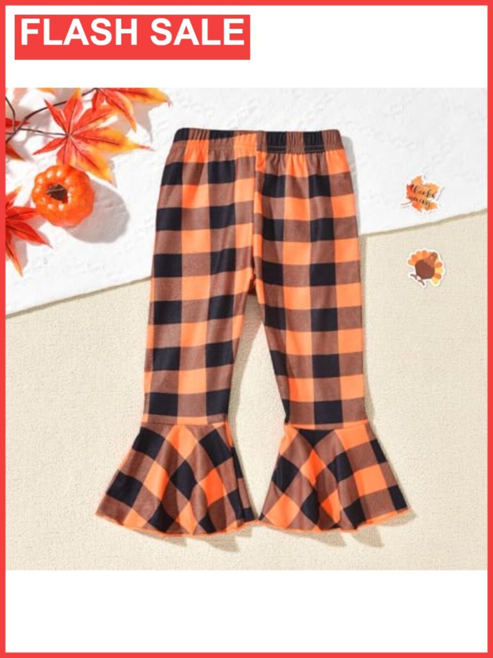 Toddler Girls Thanksgiving Outfit Set Ruffle Tunic Bell Bottom Pants - Picture 5 of 6